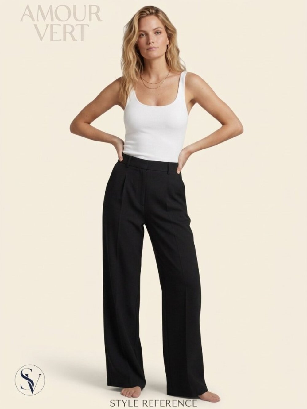 NWOT Amour Vert Pleated Wide Leg Trousers Black Linen Blend Size 6